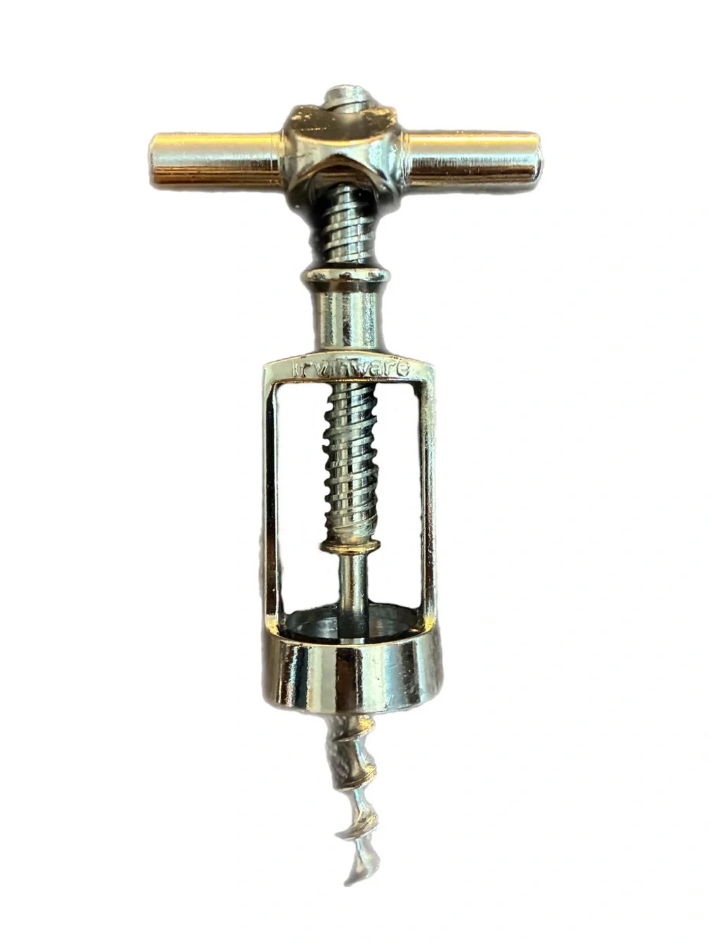Vintage Irvinware Silver Corkscrew Puller Bottle Opener Made in Italy T Frame